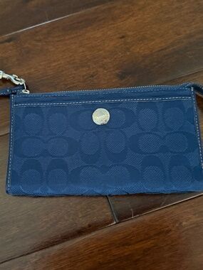 Coach navy blue wristlet wallet